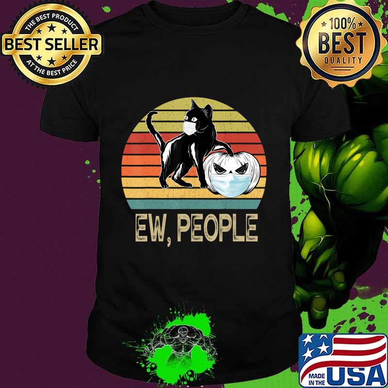 Scary Black Cat Pumpkin wearing Face Mask Halloween Costume T-Shirt