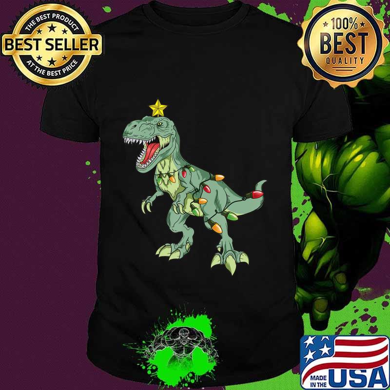 T-Rex Christmas Dinosaur Tree Rex Lights Xmas Gift Kids Men Shirt