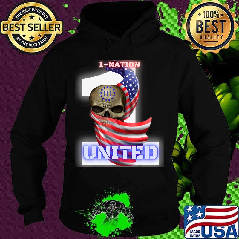 1-NATION UNITED III Skull American flag T-Shirt Hoodie 1-NATION UNITED III Skull American flag T-Shirt Hoodie