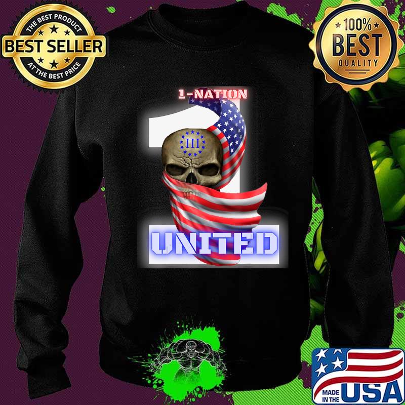 1-NATION UNITED III Skull American flag T-Shirt Sweater 1-NATION UNITED III Skull American flag T-Shirt Sweater