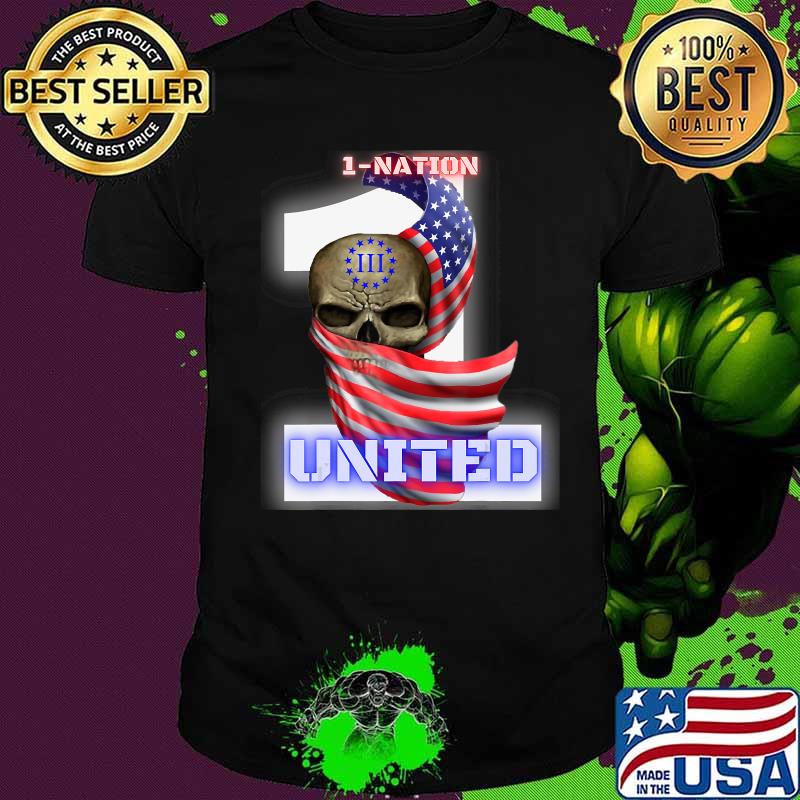 1-NATION UNITED III Skull American flag T-Shirt
