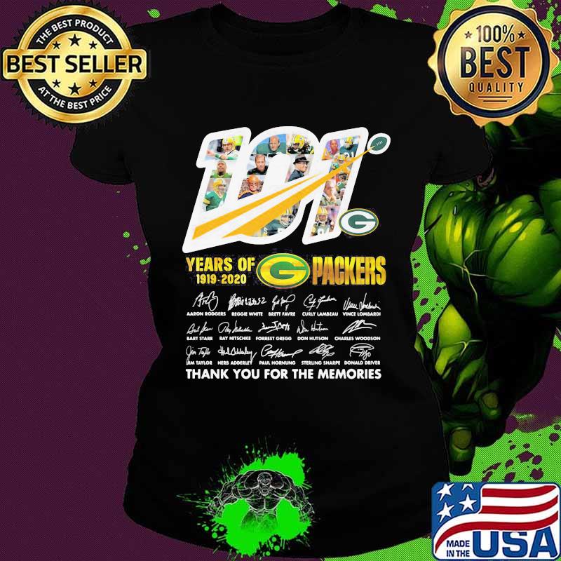 101 years of 1919 2020 green bay packers thank for the memories signatures s Ladies tee 101 years of 1919 2020 green bay packers thank for the memories signatures s Ladies tee