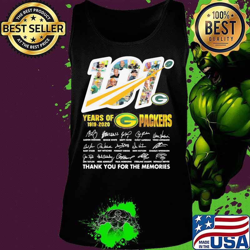 101 years of 1919 2020 green bay packers thank for the memories signatures s Tank top 101 years of 1919 2020 green bay packers thank for the memories signatures s Tank top