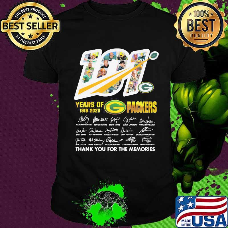 101 years of 1919 2020 green bay packers thank for the memories signatures shirt