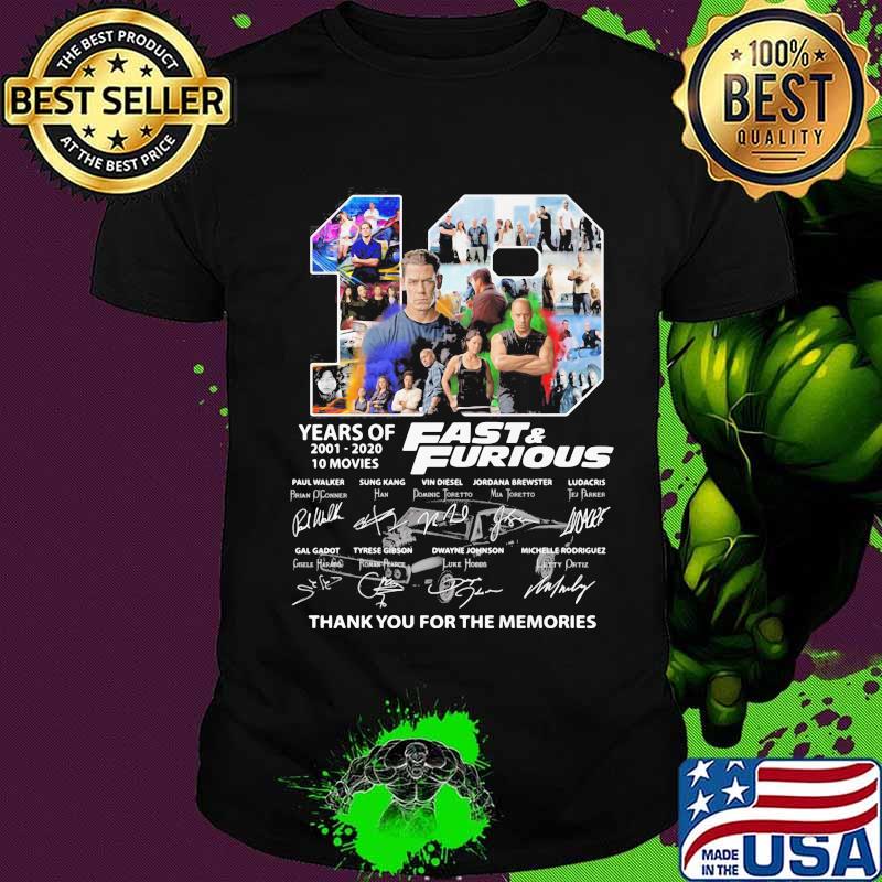 19 years of 2001-2020 Fast and Furious 10 movies signature shirt