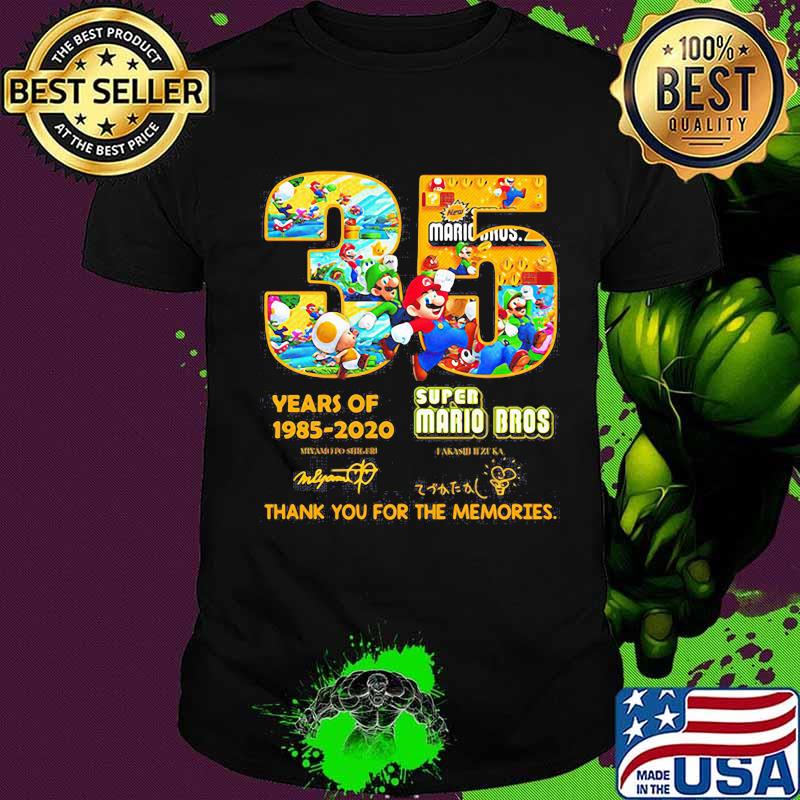 35 years of 1985 2020 super mario bros thank for the memories signatures shirt