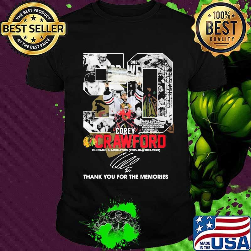 50 corey crawford chicago blackhawks 2006 2020 thank for the memories signatures shirt