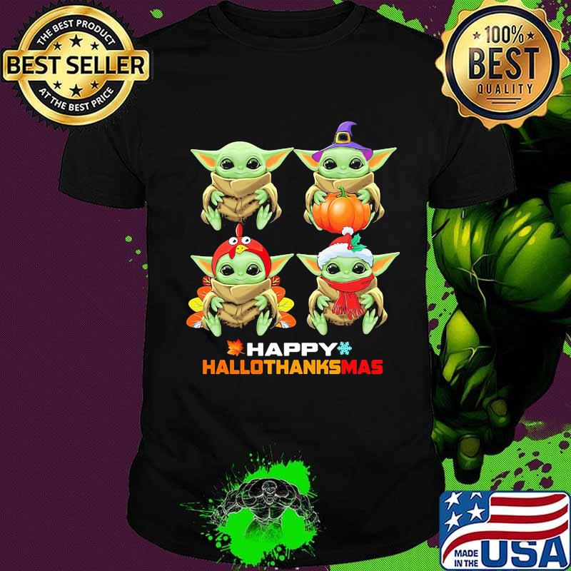 Baby yoda happy hallothanksmas halloween thanksgiving christmas shirt