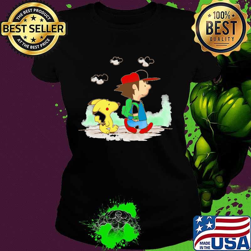 Charlie brown and snoopy pikachu cartoon s Ladies tee Charlie brown and snoopy pikachu cartoon s Ladies tee