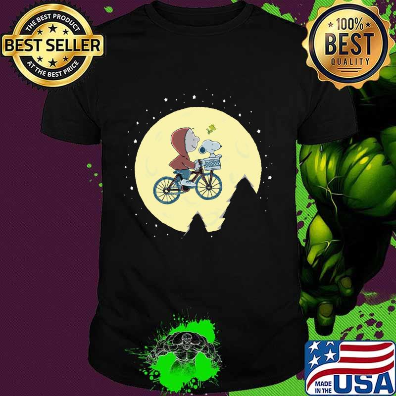 Charlie brown and snoopy riding bicycle moon shirt