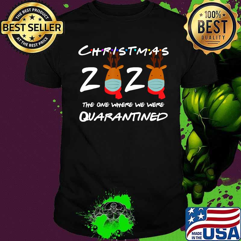 Christmas 2020 reindeer wearing face mask pajama quarantined shirt