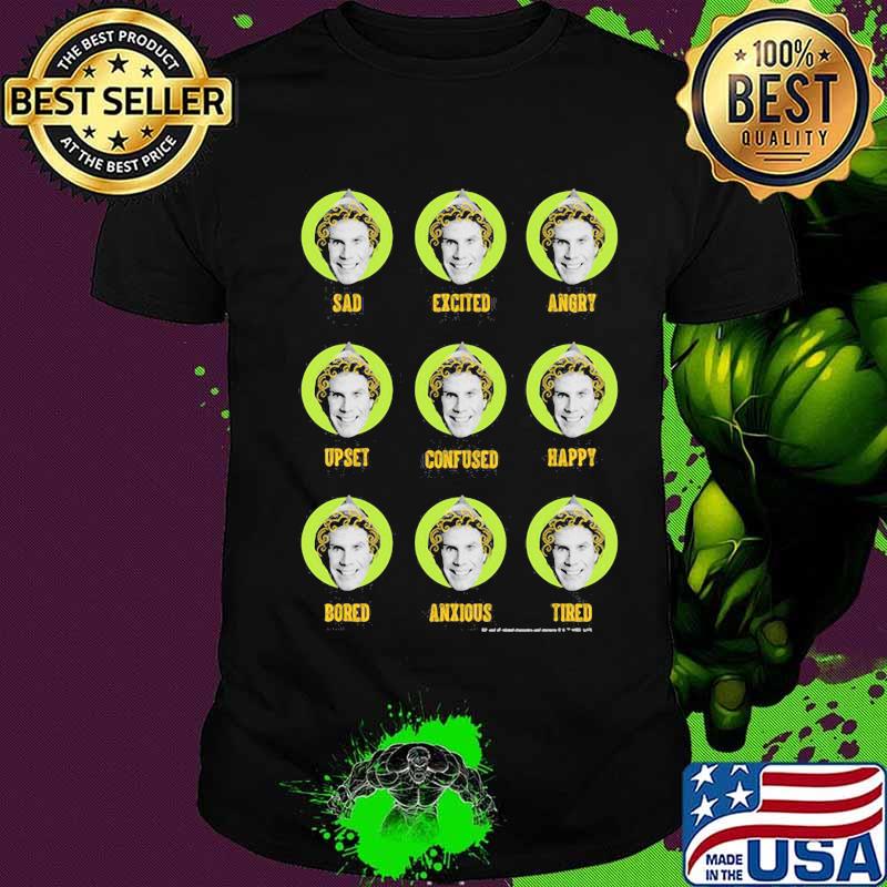 Christmas elf sad excited angry upset confused happy bored anxious tired shirt
