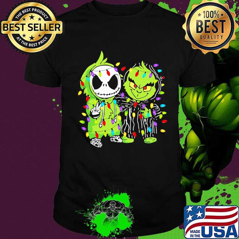 Christmas jack skellington and grinch lights shirt