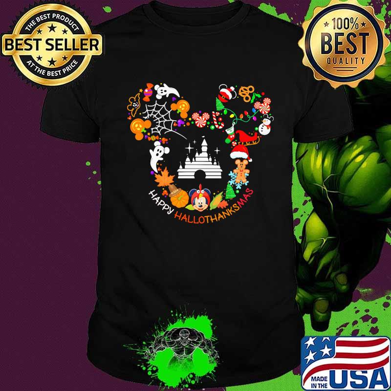 Disney mickey mouse happy hallothanksmas halloween thanksgiving christmas shirt
