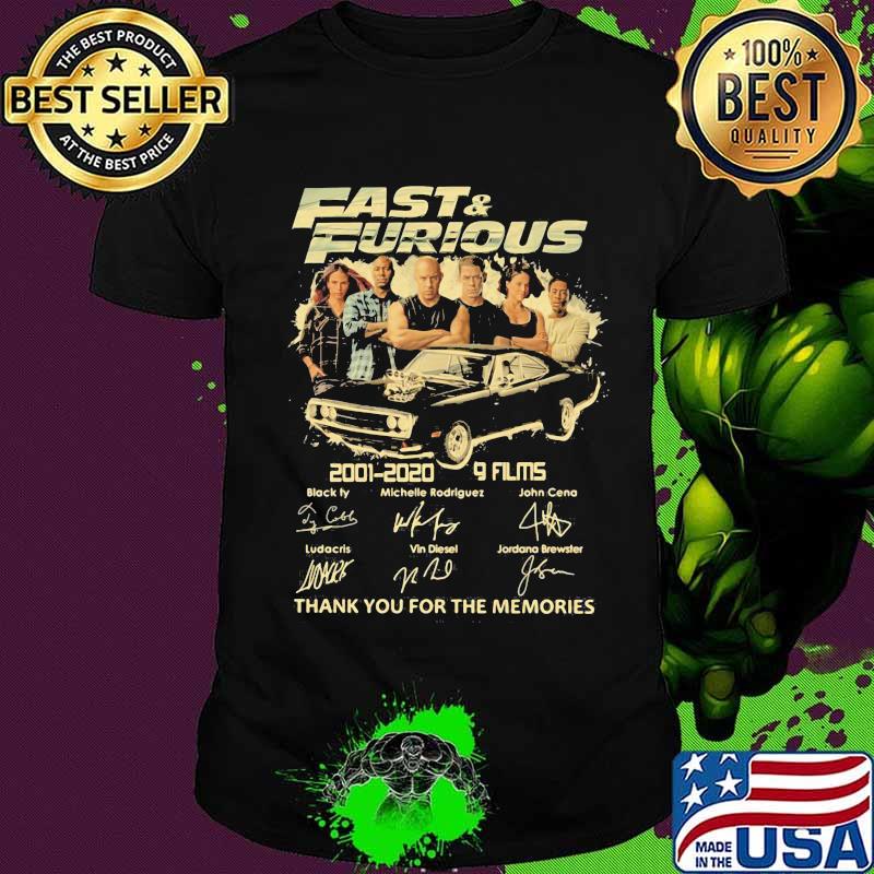 Fast and furious 2001 2020 9 films thank for the memories signatures shirt Fast and furious 2001 2020 9 films thank for the memories signatures shirt