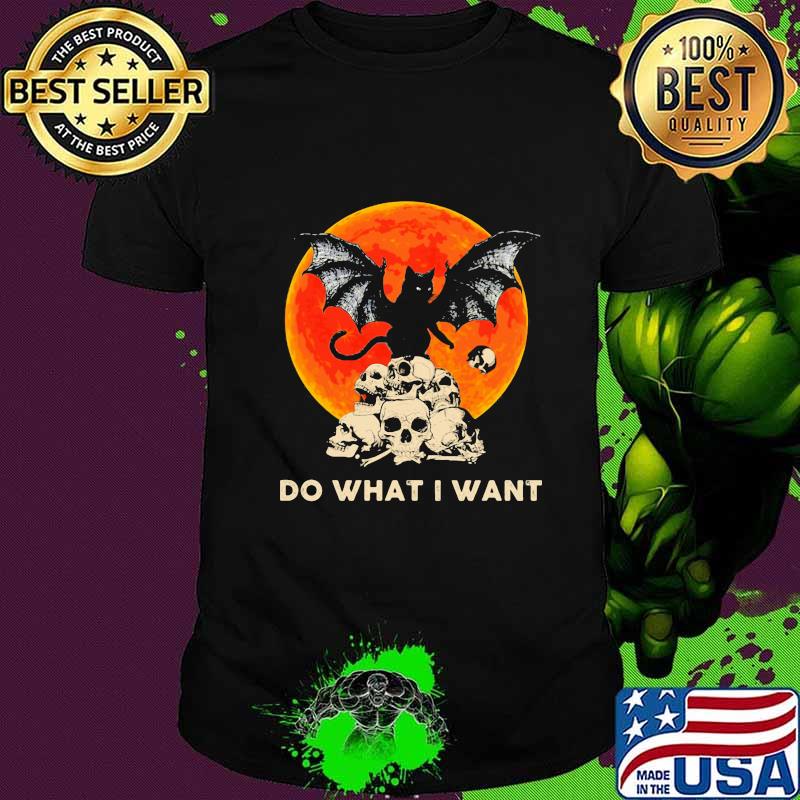Halloween cat bat do what i want skulls moon shirt