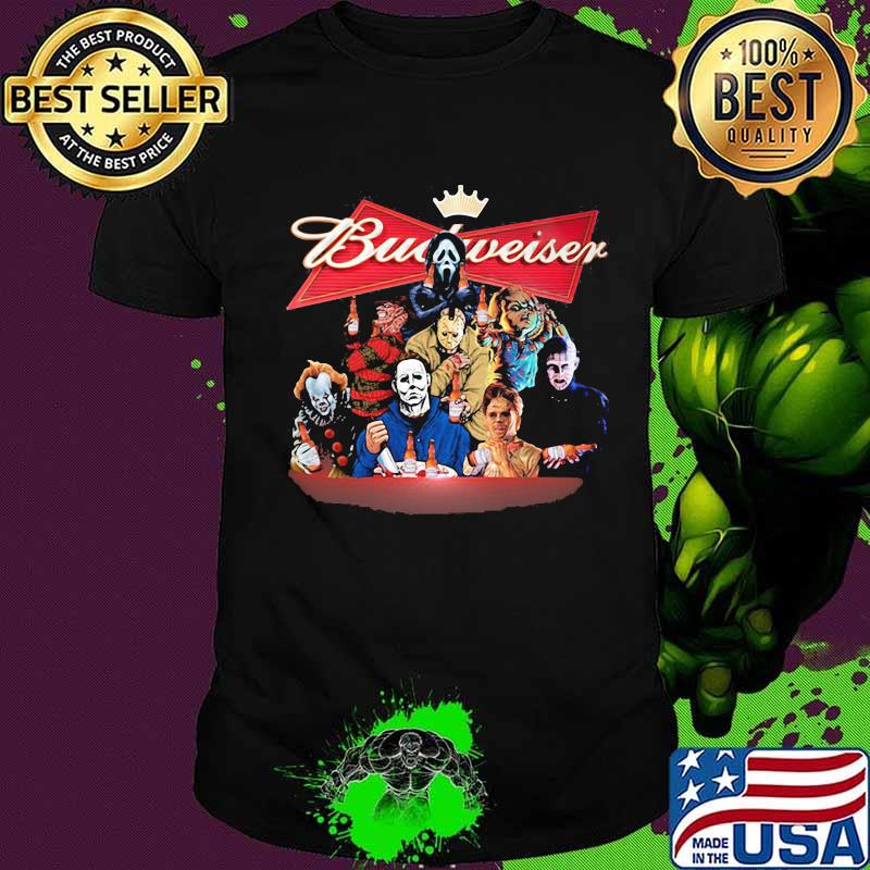 Halloween horror characters budweiser logo shirt