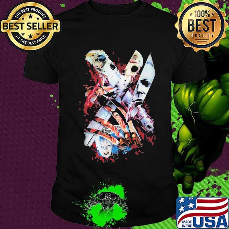 Halloween horror characters knife shirt