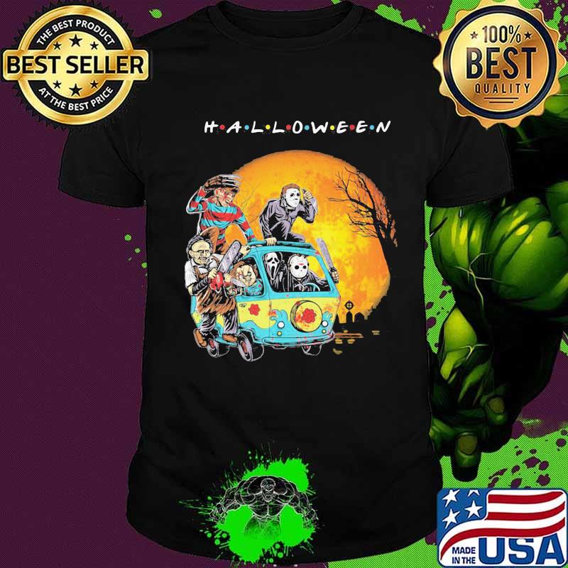 Halloween horror characters riding bus moon shirt