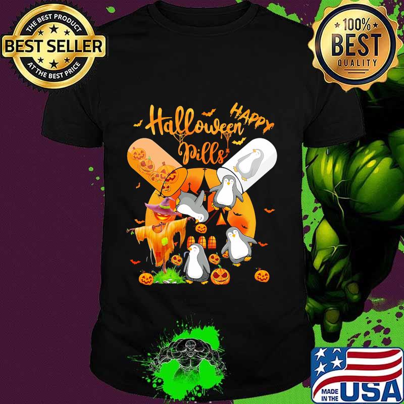 Happy halloween pills penguins moon shirt