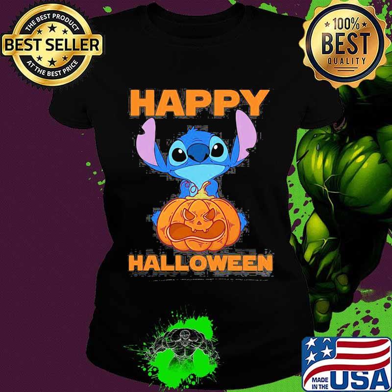Happy halloween stitch hug pumpkin s Ladies tee Happy halloween stitch hug pumpkin s Ladies tee