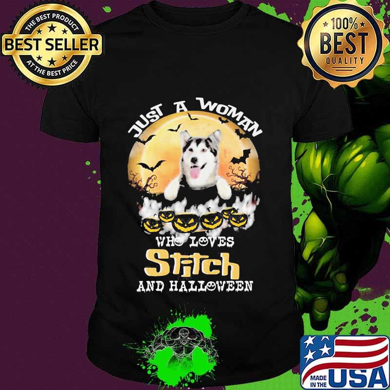 Husky just a woman who loves stitch and halloween shirt