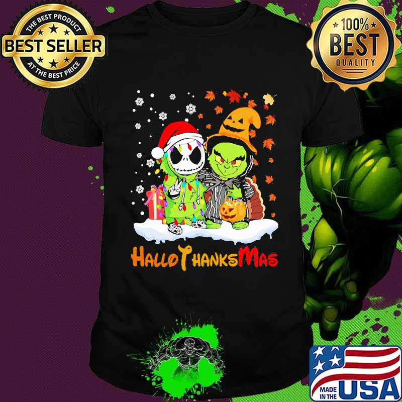 Jack skellington and grinch happy hallothanksmas halloween thanksgiving christmas shirt Jack skellington and grinch happy hallothanksmas halloween thanksgiving christmas shirt