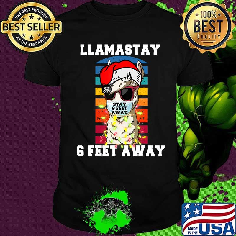 Llamastay Stay 6 Feet Away llama Merry Christmas Shirt