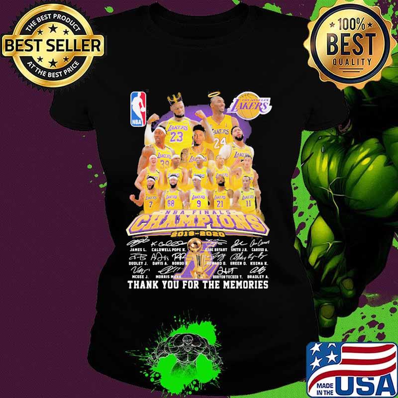 Los angeles lakers nba finals champions 2015 2020 thank for the memories signatures s Ladies tee Los angeles lakers nba finals champions 2015 2020 thank for the memories signatures s Ladies tee