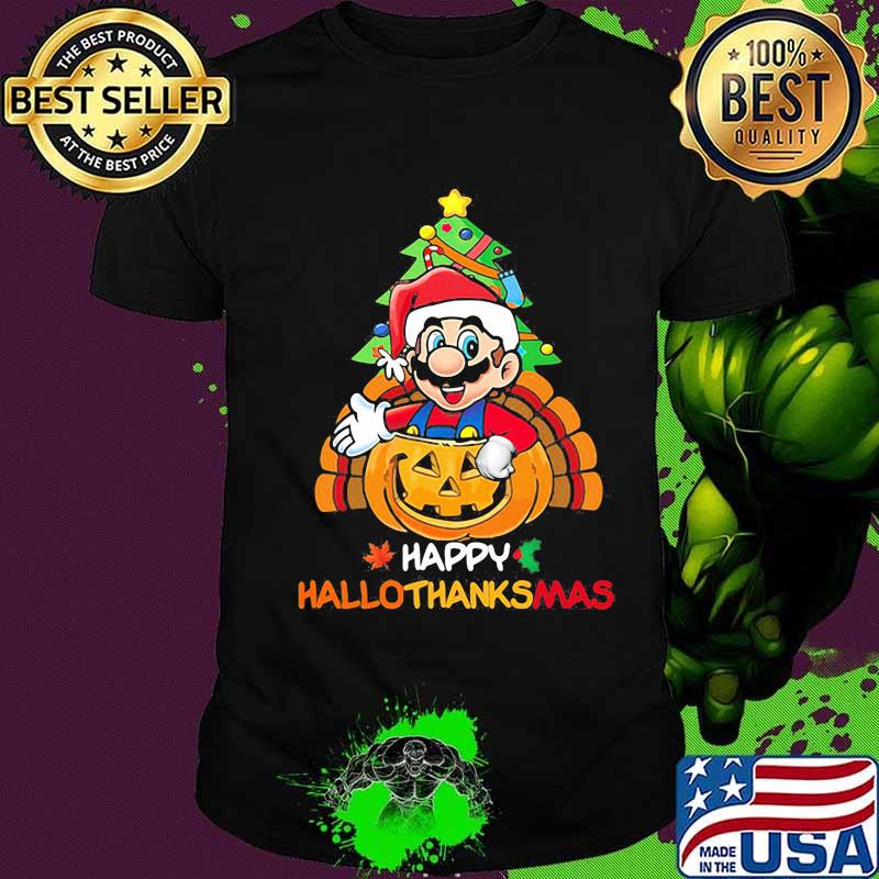 Mario happy hallothanksmas halloween thanksgiving christmas shirt