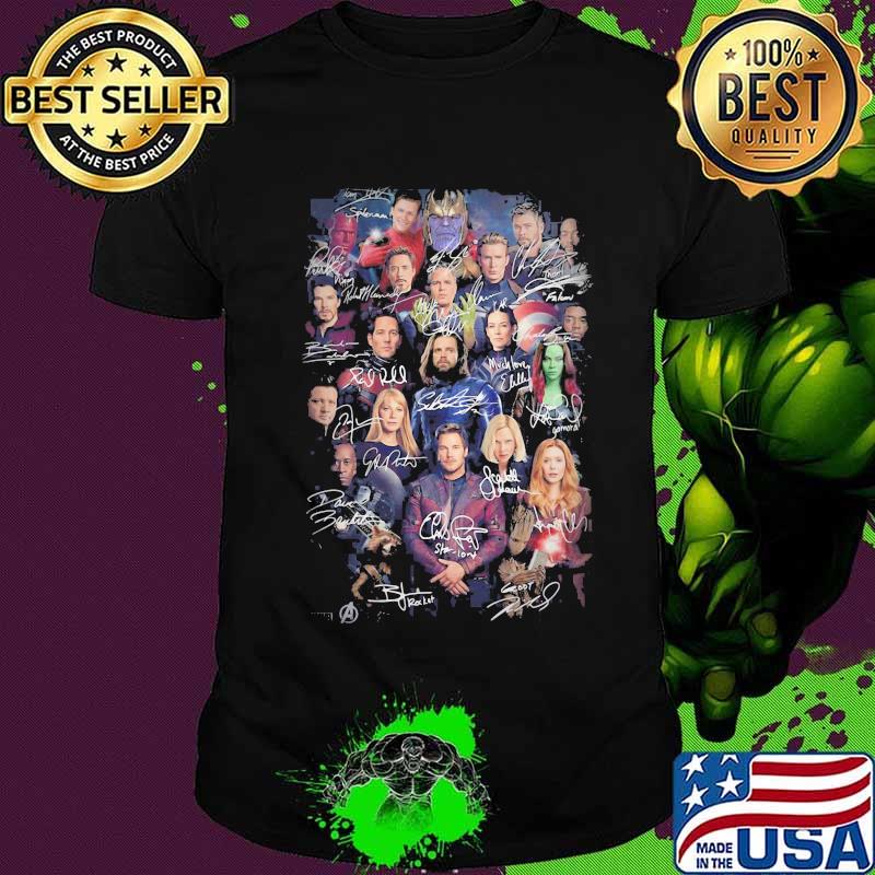 Marvel heroes avengers characters signatures shirt