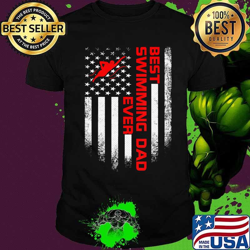 Mens Vintage US American Flag Best Swimming Dad Ever Swim Swimmer T-Shirt