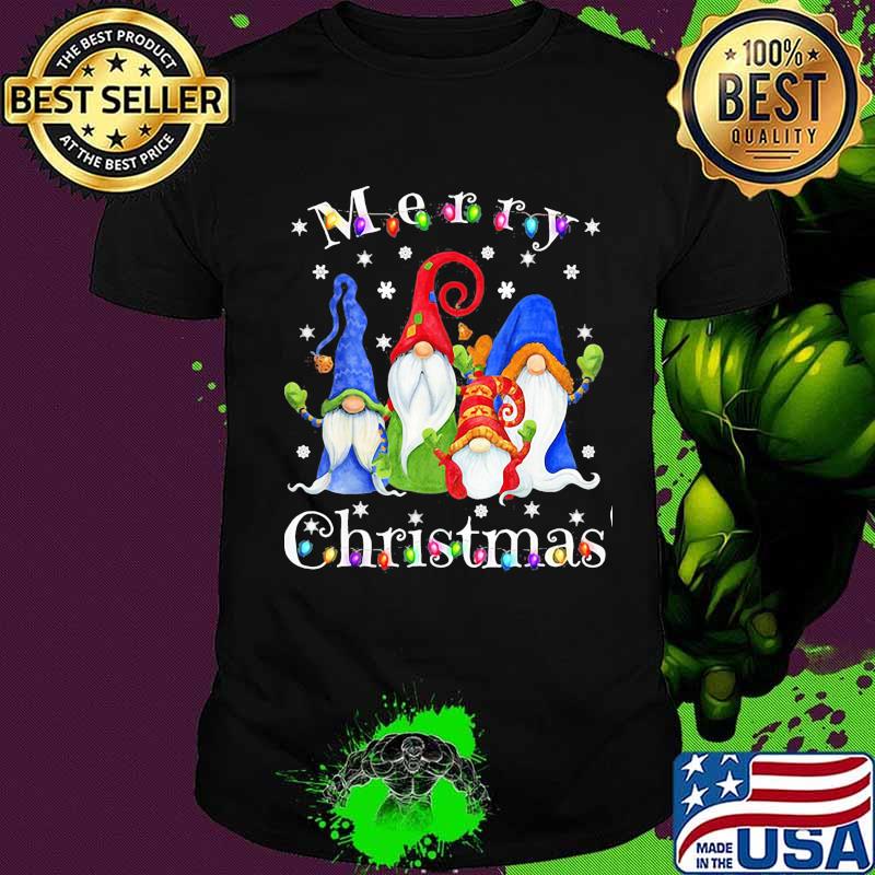 Merry christmas gnomes snow lights shirt