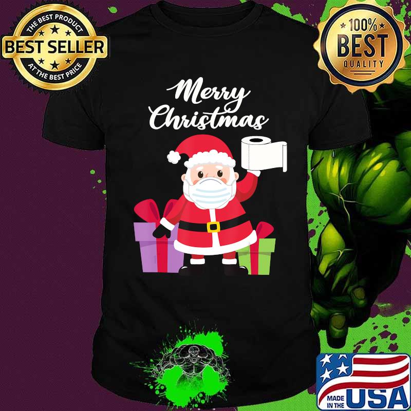 Merry christmas santa claus mask and toilet paper shirt