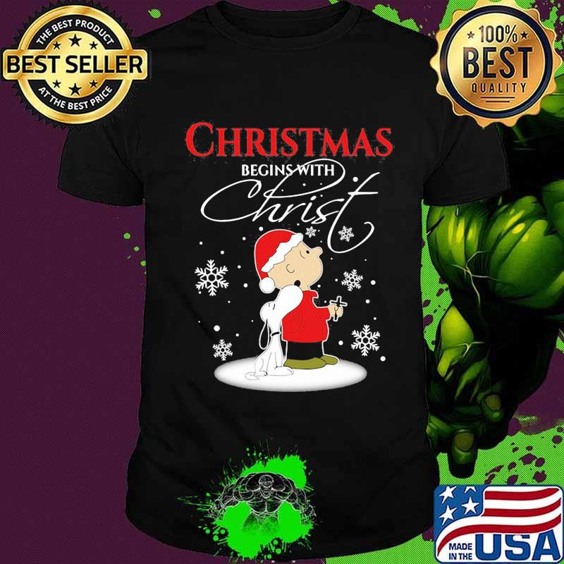 Merry christmas snoopy and charlie brown begins with christ shirt