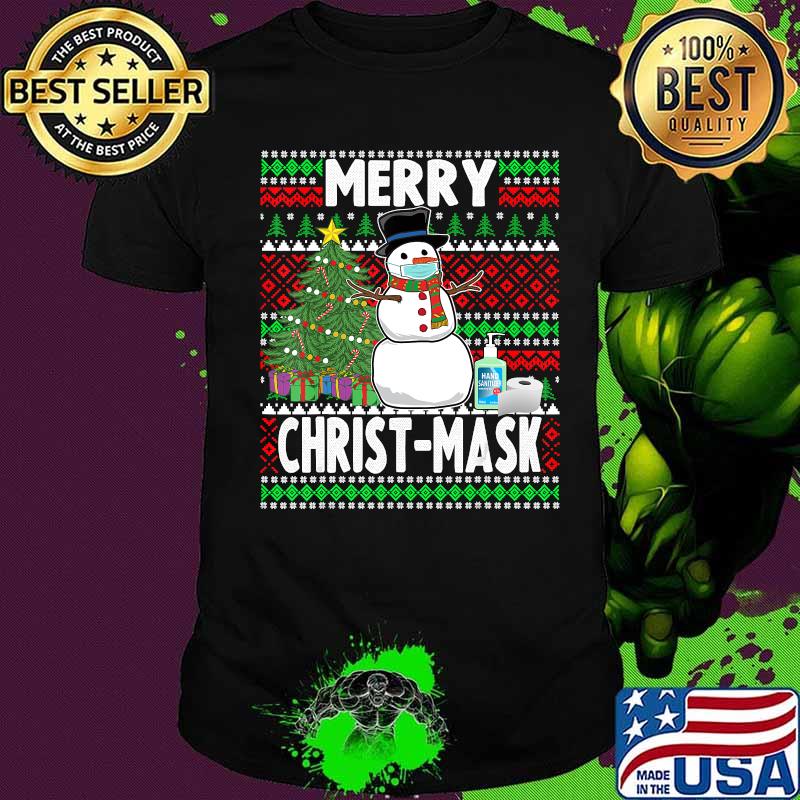 Merry christmas snowman wearing mask covid 19 shirt