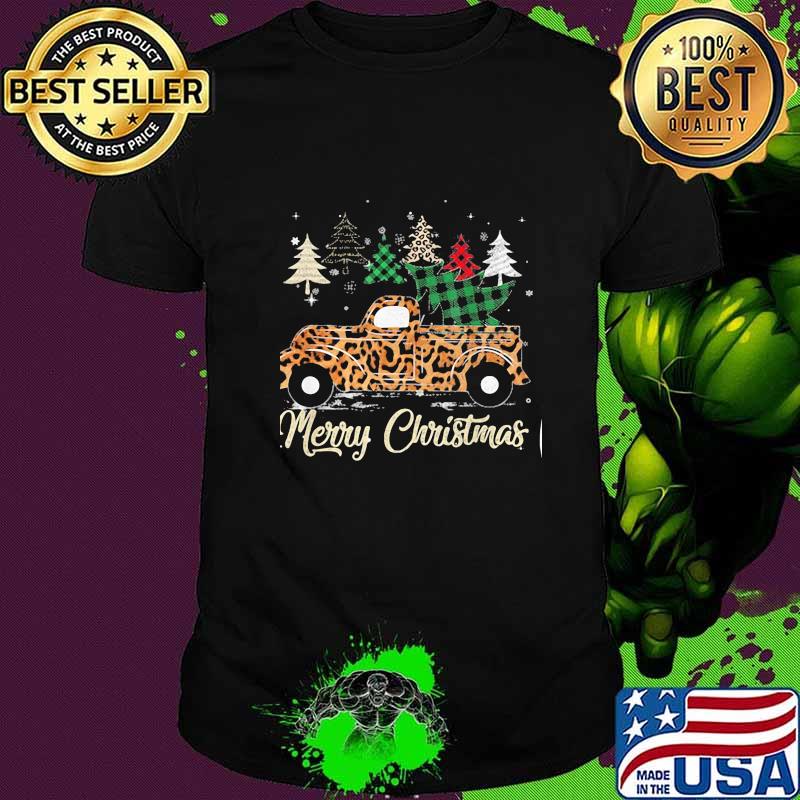 Merry christmas tree car vintage leopard shirt