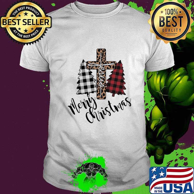 Merry christmas tree jesus leopard shirt