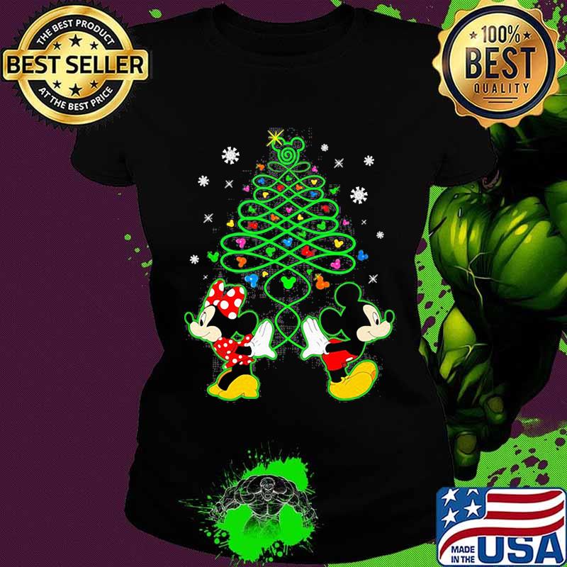 Merry christmas tree mickey mouse and minnie mouse s Ladies tee Merry christmas tree mickey mouse and minnie mouse s Ladies tee