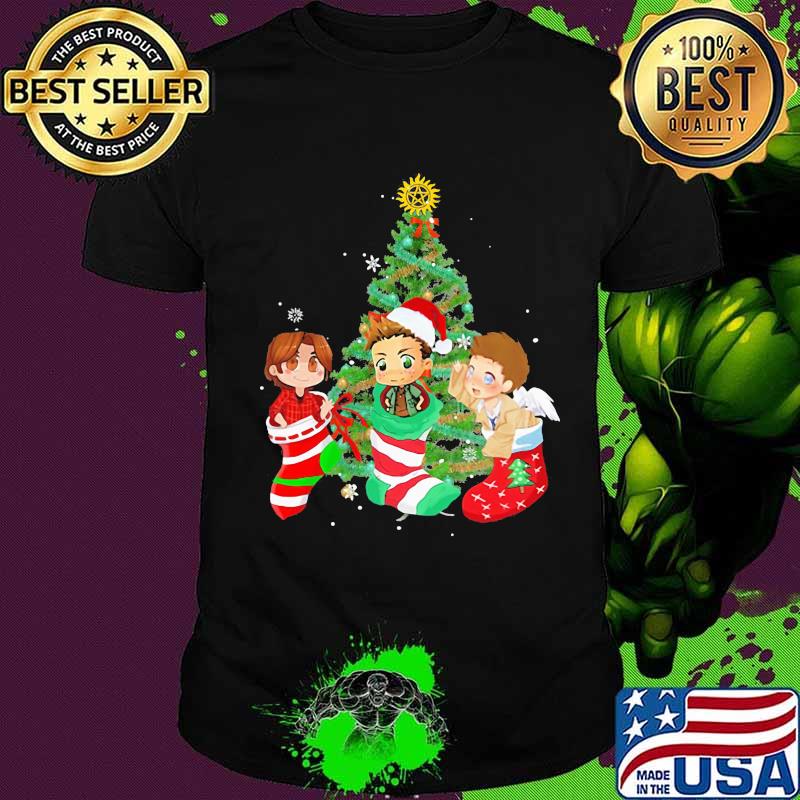 Merry christmas tree supernatural characters chibi shirt
