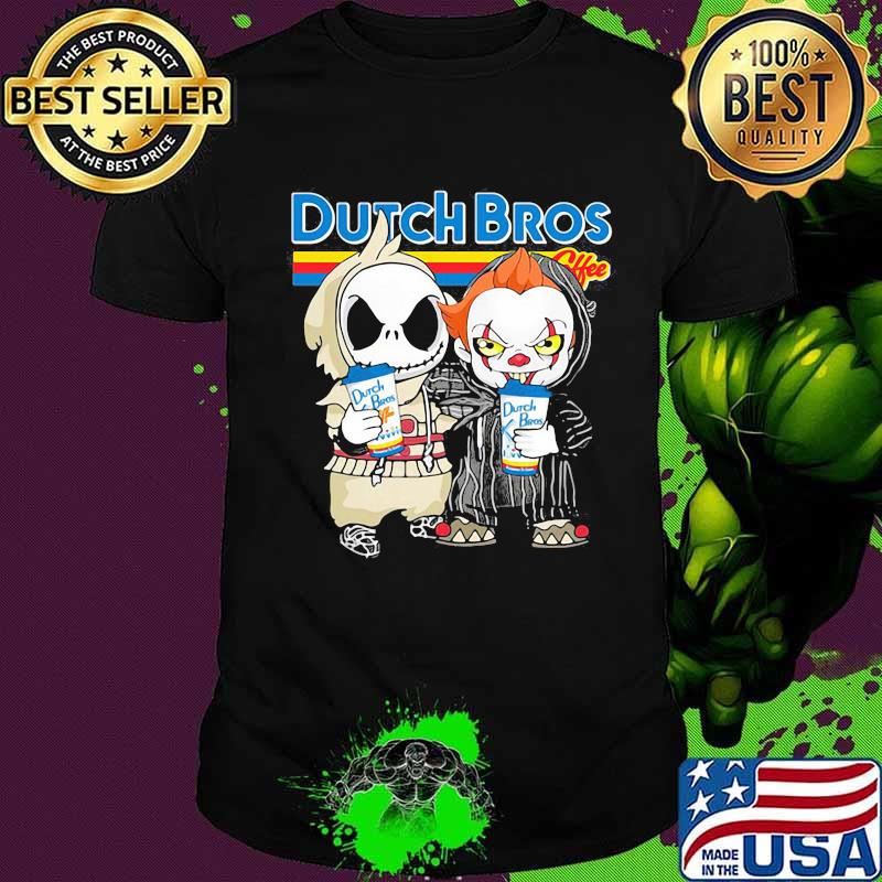 Nightmare and IT hug Dutch Bros coffee Halloween shirt