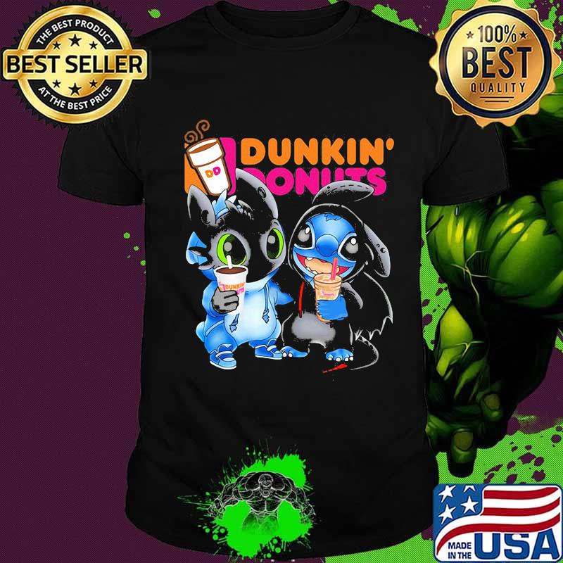 Official Stitch and toothless hug Dunkin Donuts shirt
