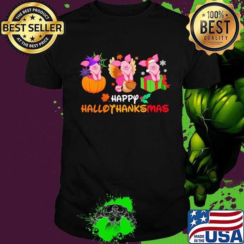 Piglet happy hallothanksmas halloween thanksgiving christmas shirt