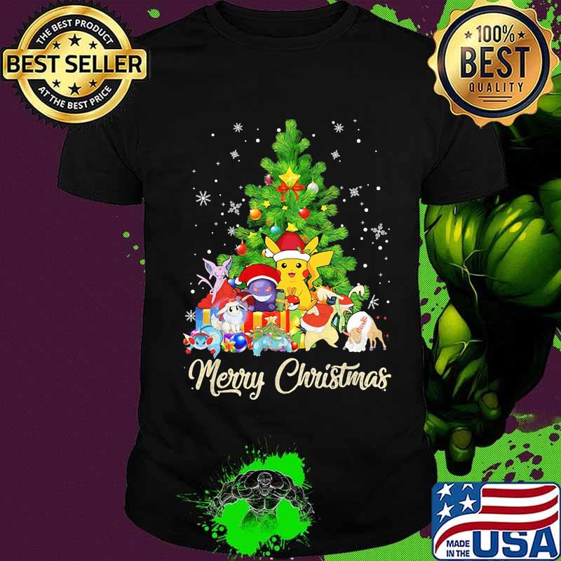 Pikachu cartoon merry christmas tree shirt