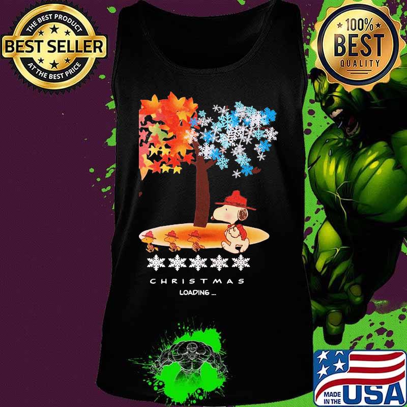 Snoopy and woodstock fall leaves snowflakes tree merry christmas loading s Tank top Snoopy and woodstock fall leaves snowflakes tree merry christmas loading s Tank top