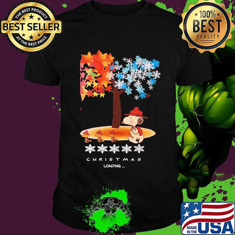 Snoopy and woodstock fall leaves snowflakes tree merry christmas loading shirt