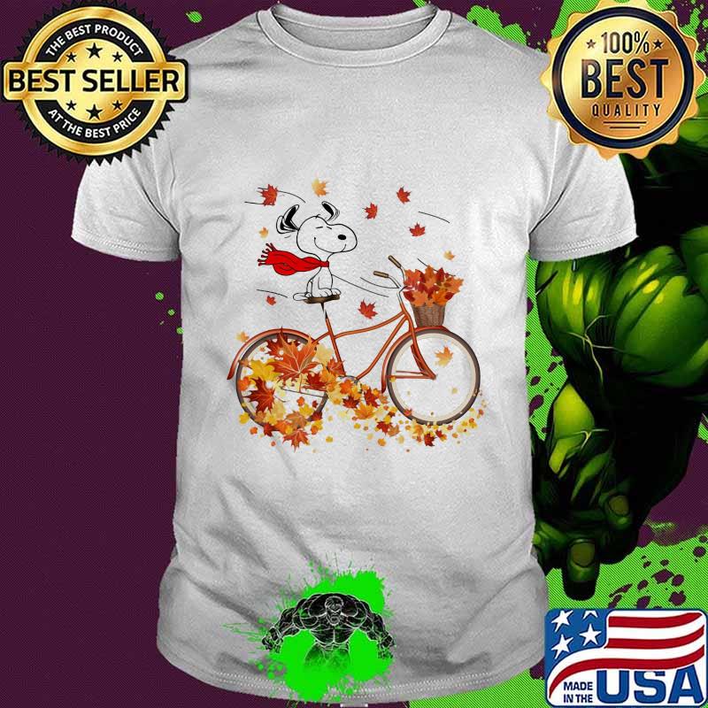 Snoopy riding bicycle leaves map fall shirt