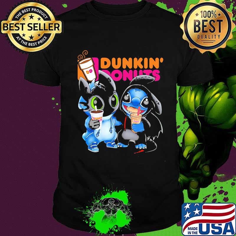 Stitch and toothless hug Dunkin Donuts shirt