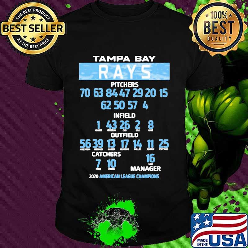 Tampa bay rays pitchers infield outfield catches manager 2020 american league champions shirt