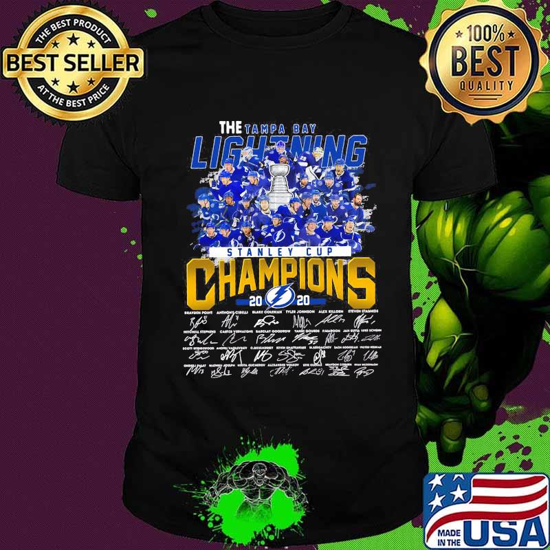 The tampa bay lightning stanley cup champions 2020 signatures shirt
